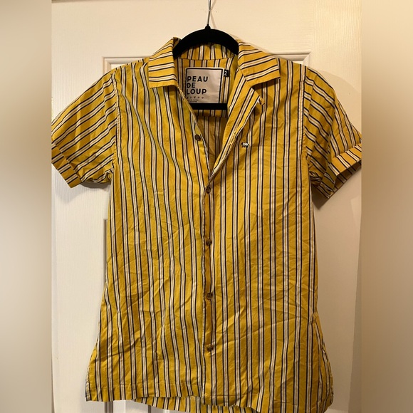 Peau de Loup Yellow Striped Short Sleeve Button Down - Picture 1 of 7